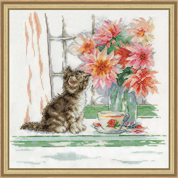 Design Works Needlepoint Kit 12"X12"-Colorful Cat-Stitched In Yarn DW2614